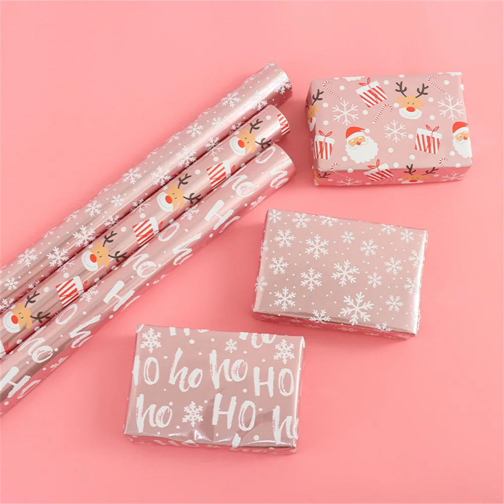Pink Glitter Christmas Wrapping Paper – Foil Snowflake & Santa