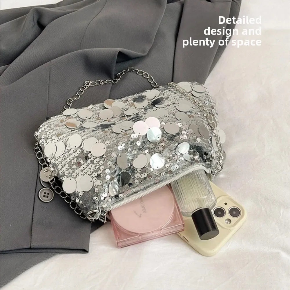 Sequin Shoulder Bag – Lightweight Chain Crossbody Evening Bag