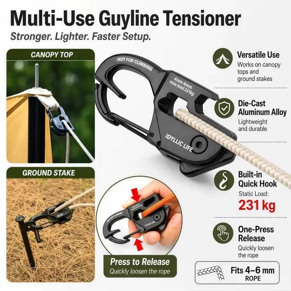 Aluminum Alloy Tent Rope Tensioner | Anti-Slip 2–10mm Adjuster