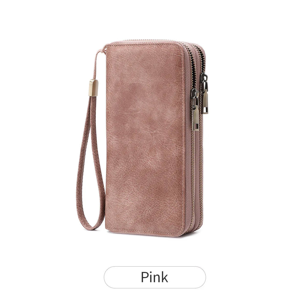 RFID Blocking Women's Long Wristlet Wallet | Double Zipper