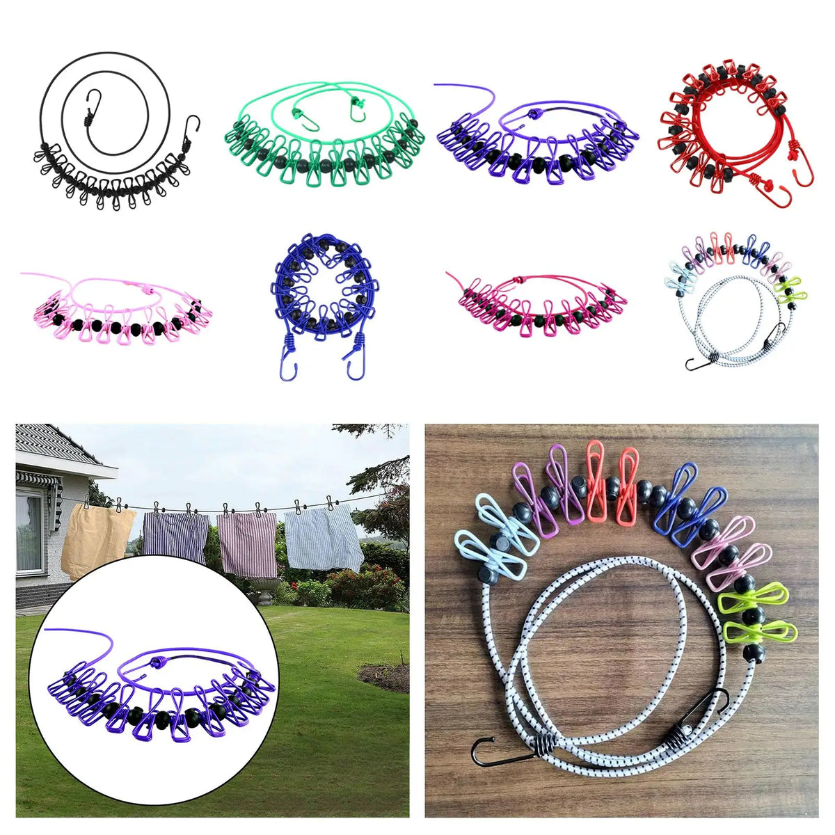 Retractable Elastic Clothesline with 12 Clips | Travel & Camping