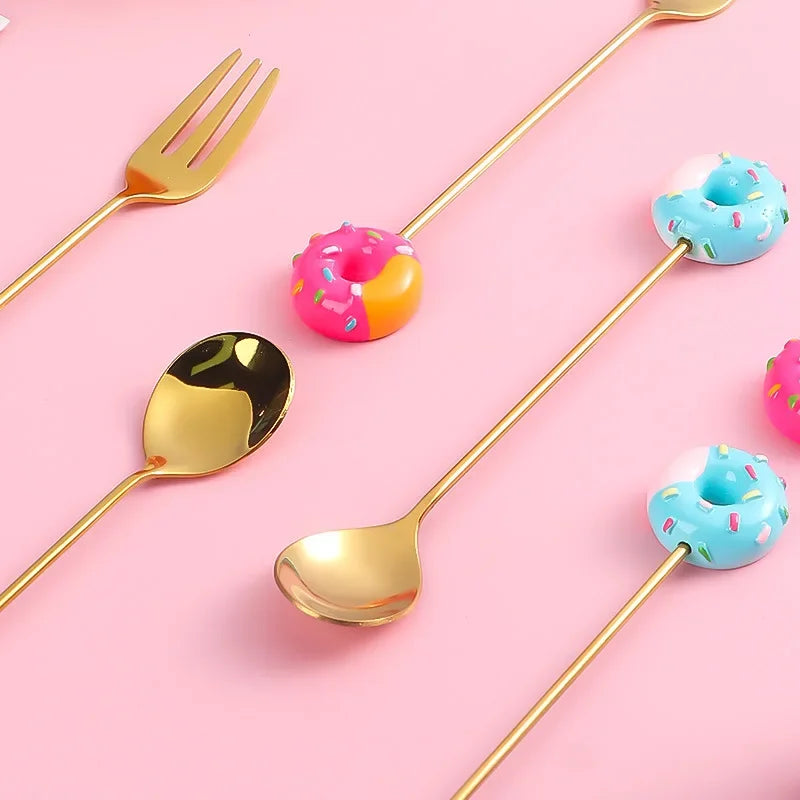 Stainless Steel Donut Cartoon Dessert Spoon & Fork