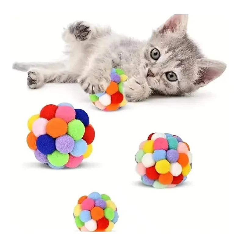Interactive Plush Bouncy Ball Cat Toy – Colorful Yarn Teaser