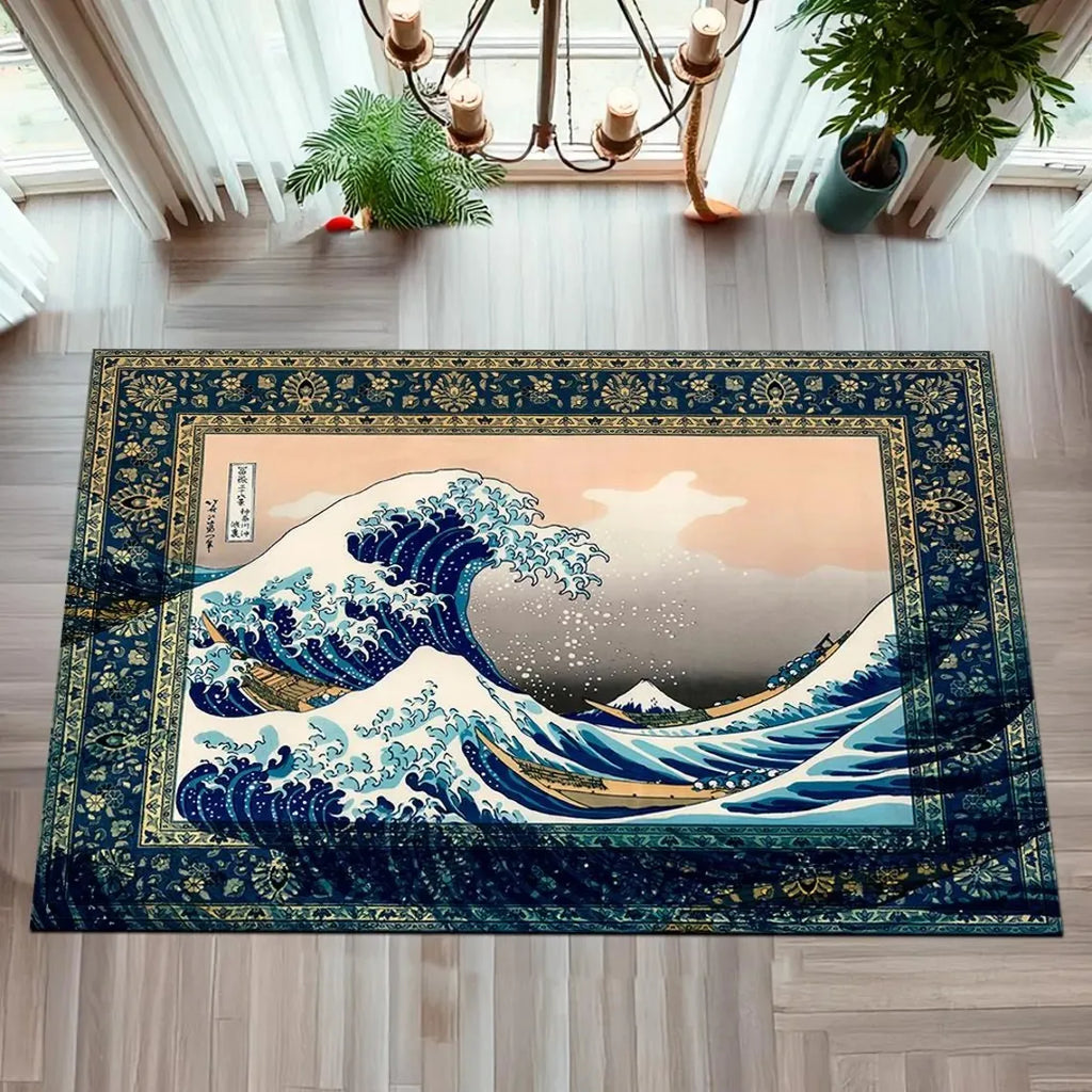 Hokusai Great Wave Area Rug – Non-Slip Washable Art Carpet