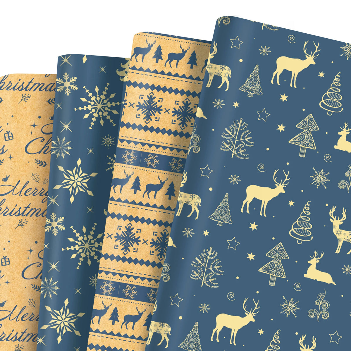 12-Sheet Christmas Kraft Wrapping Paper Set – 4 Festive Designs