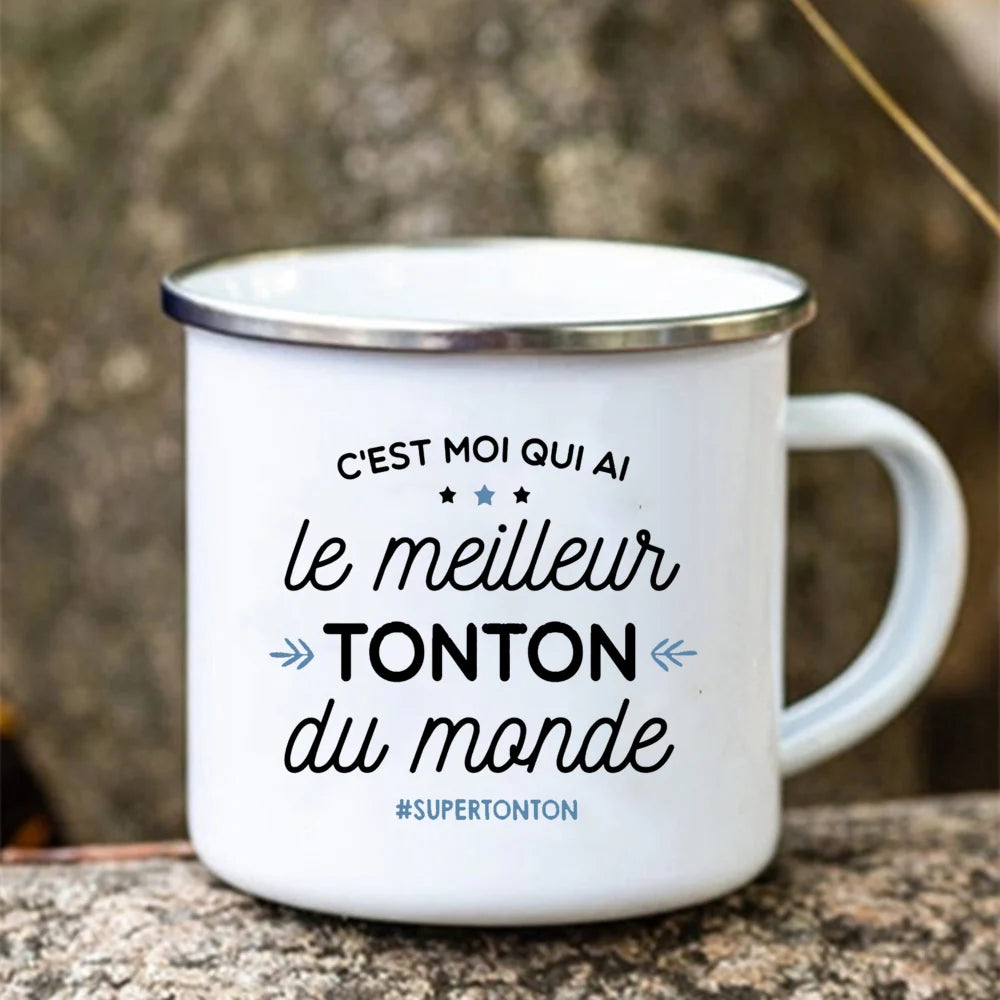 Super Tonton Papy Enamel Camping Mug – Father's Day Gift