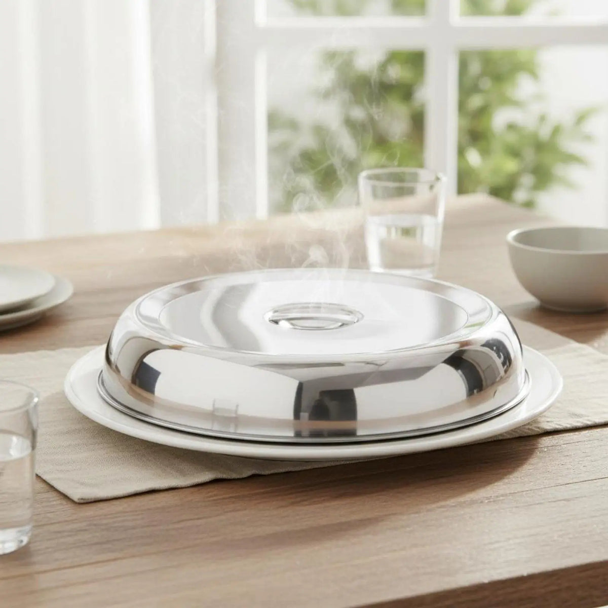 Round Stainless Steel Teppanyaki Cover – Heat Retention Lid