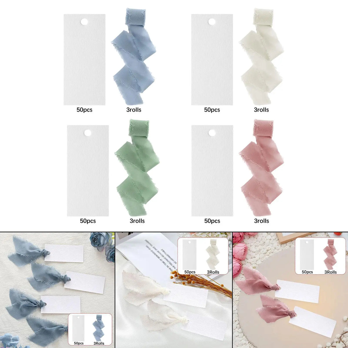 Blank Place Cards with Ribbon – 50-Pack Wedding & Party Name Cards