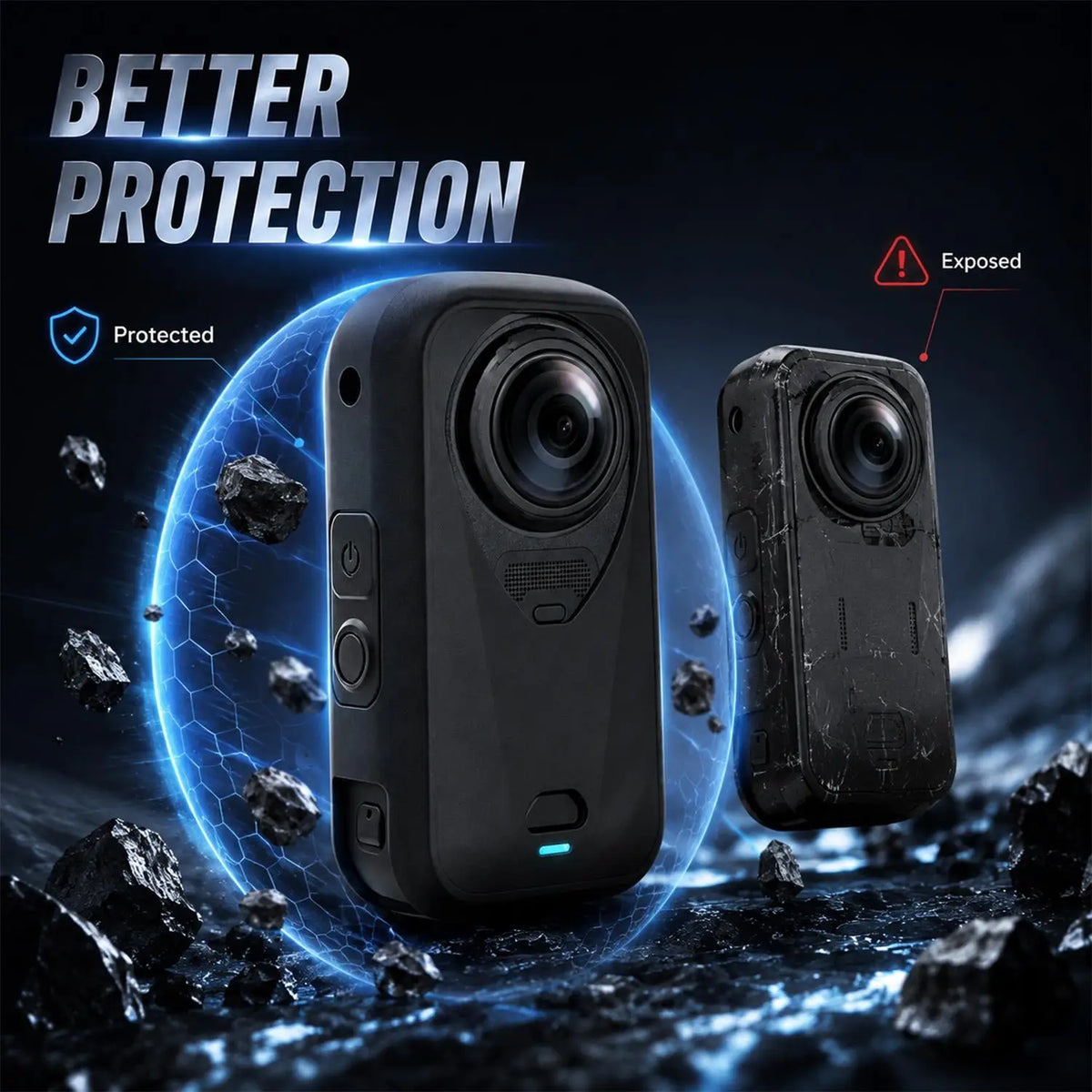 Insta360 X6 Silicone Case with Lens Cap – Shockproof Black
