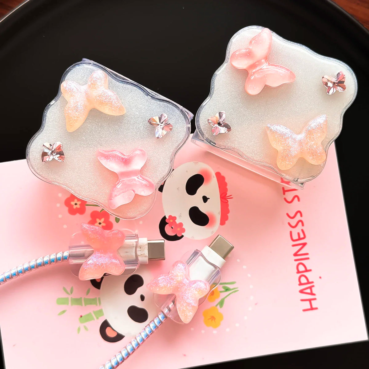 Pink Butterfly iPhone 18W/20W Charger Case & Cable Winder Set