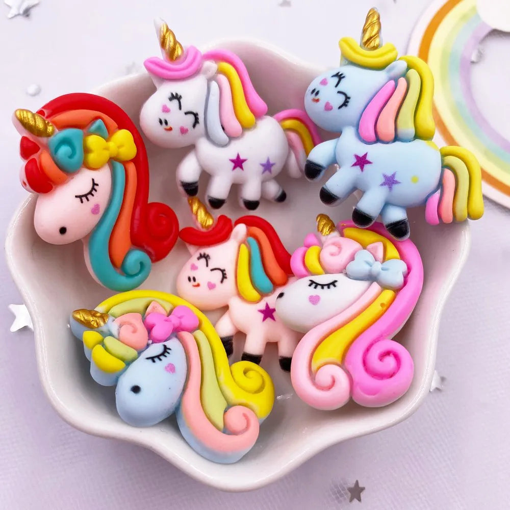 10PCS Kawaii Resin Unicorn Flatback Figurines | DIY Craft Décor