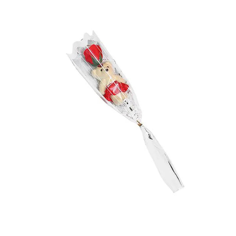Soap Rose Bouquet with Teddy Bear – Artificial Flower Gift