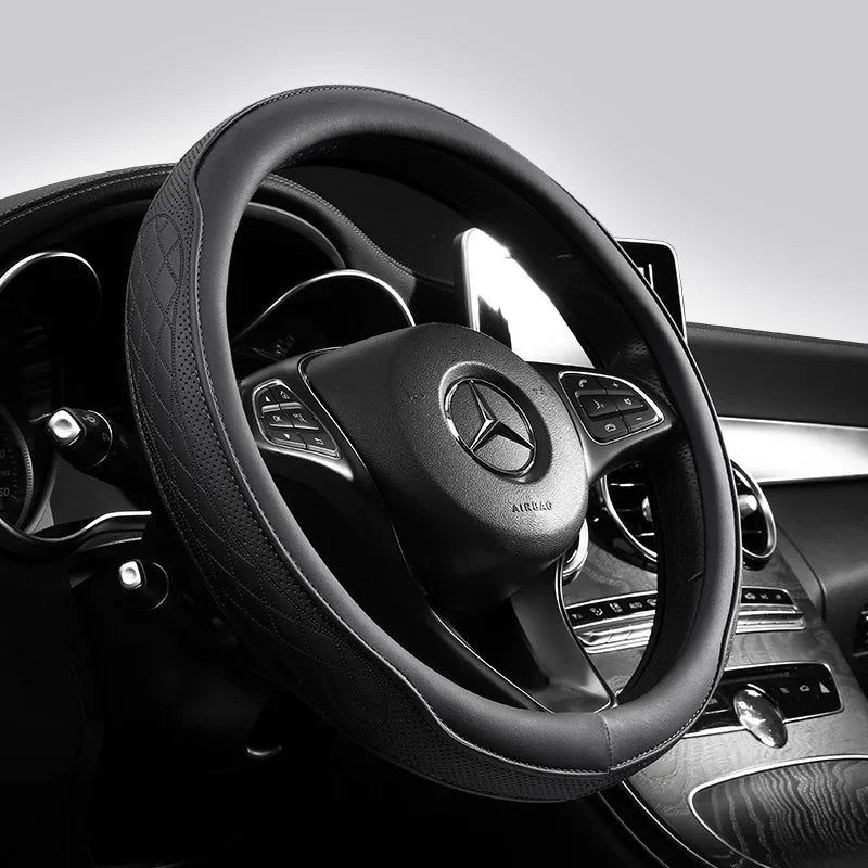 KKJOY Leather Perforated Non-Slip Steering Wheel Cover 15 Inch