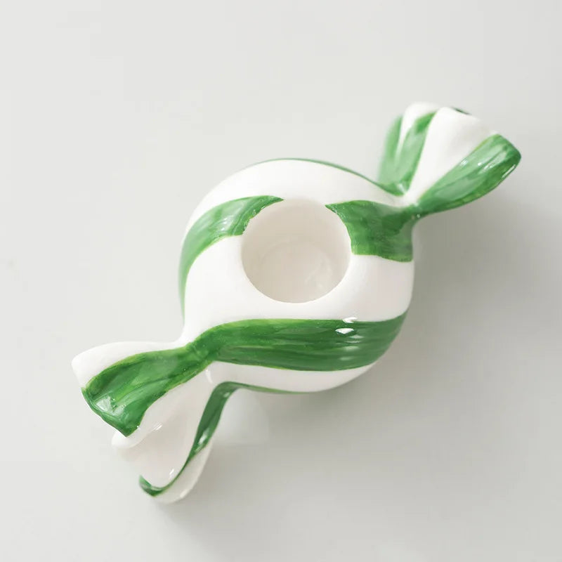 Ceramic Striped Tealight Candle Holder – Xmas Holiday Décor
