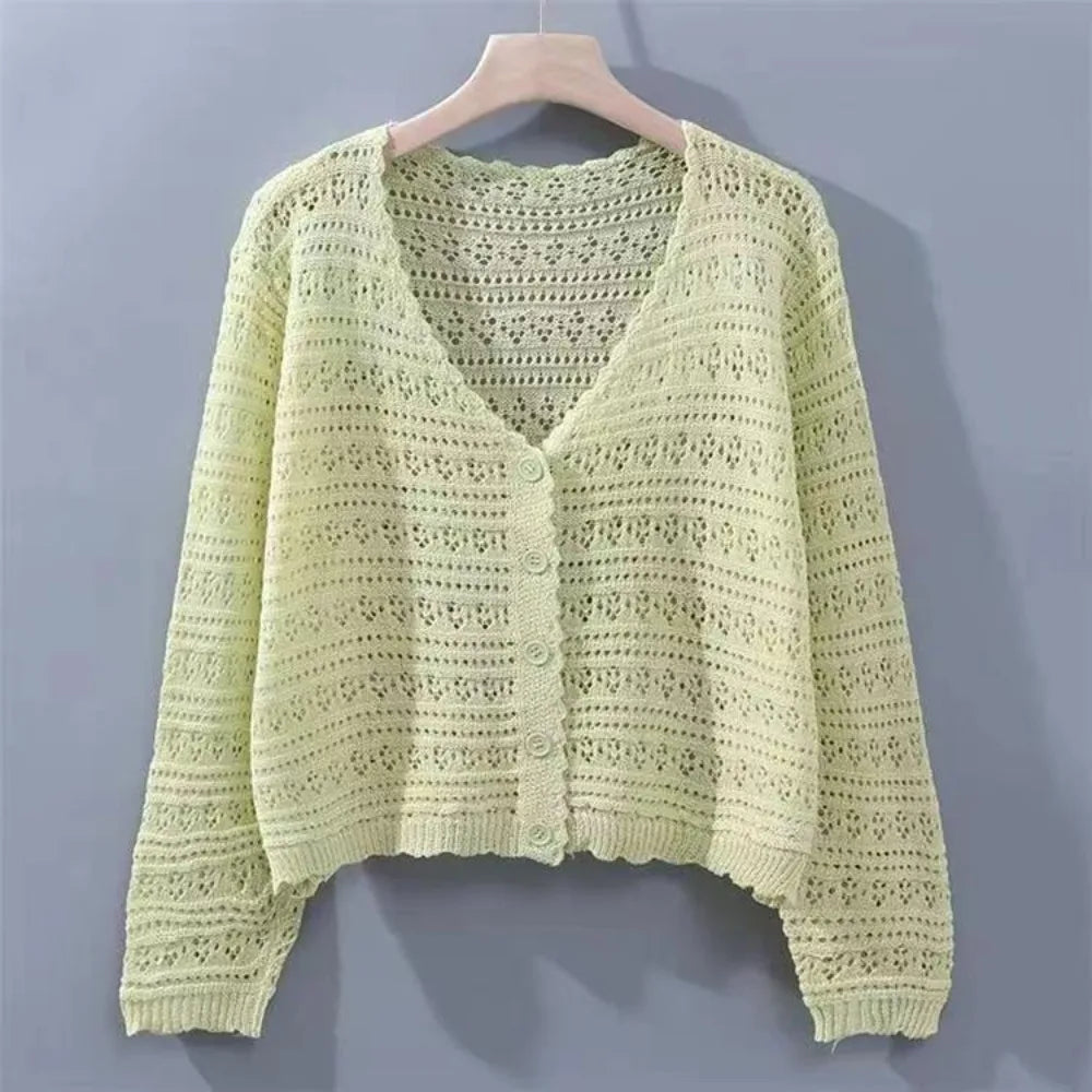 Women's Hollow Knit V-Neck Cardigan | Casual Summer Top