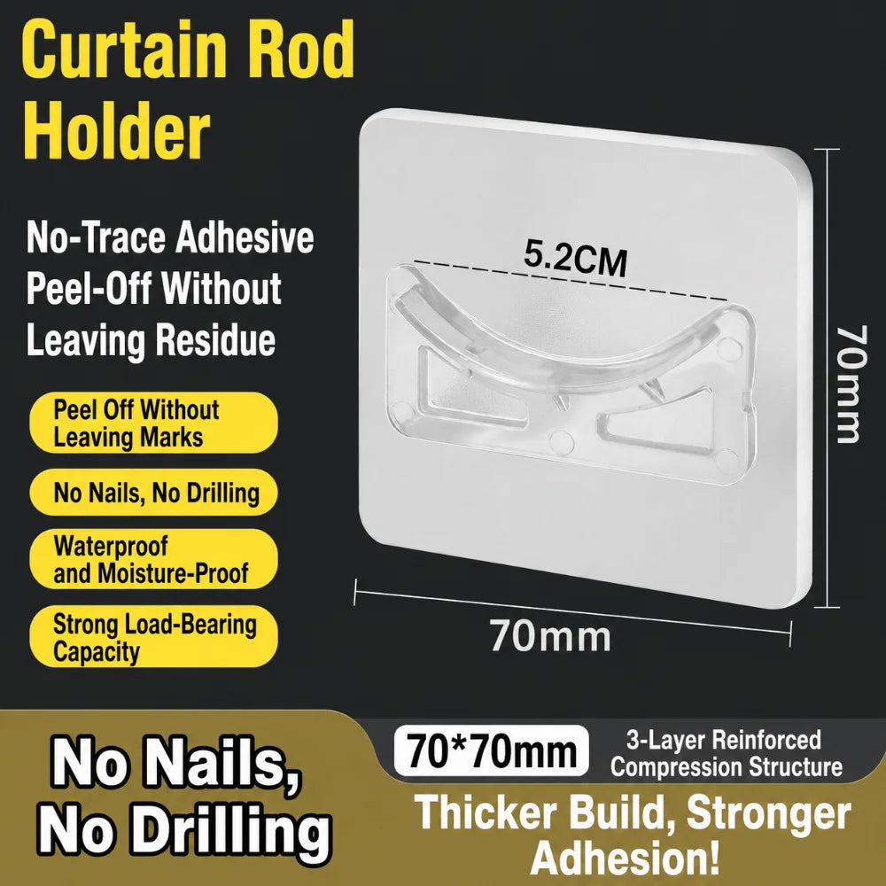 2-Pack No-Drill Self-Adhesive Curtain Rod Holders – Clear ABS