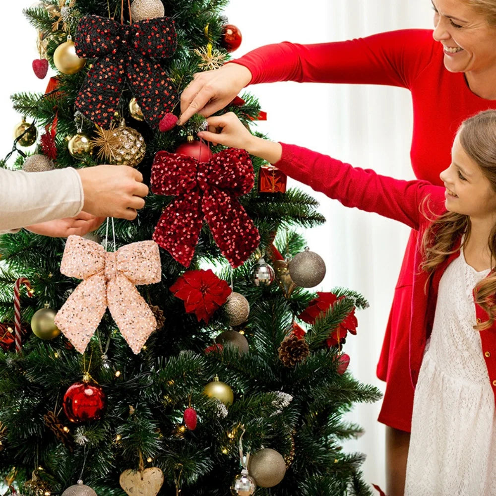 Christmas Sequin Bow Ornament – Sparkly Festive Tree Decor