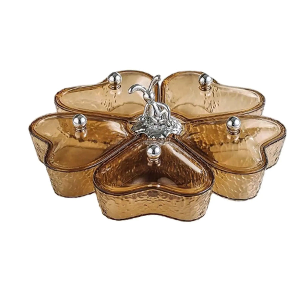 Divided Appetizer Platter with Lid & Rotating Base – 5 Sections