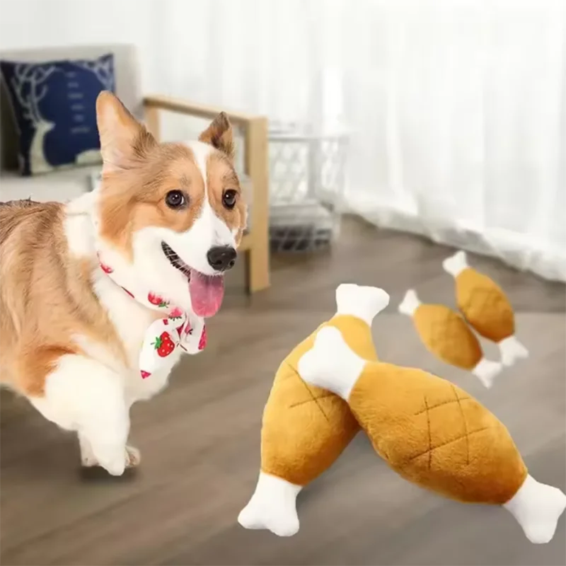 Interactive Plush Squeaky Dog Toy – Chicken Leg & Bone Shape