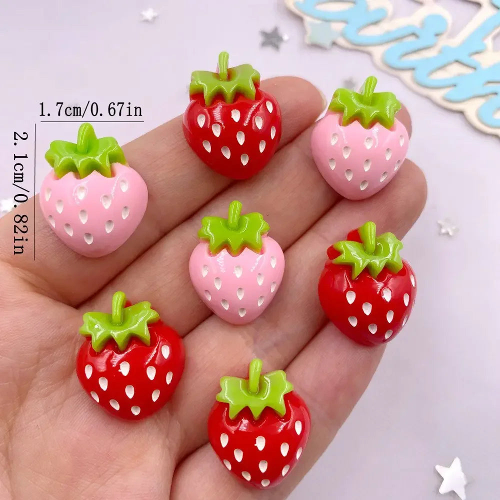 10PCS Kawaii Resin Strawberry Flatback Cabochons – DIY Crafts