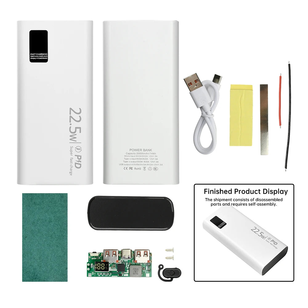 22.5W Fast Charging DIY Power Bank Case 20000mAh PD/QC/VOOC