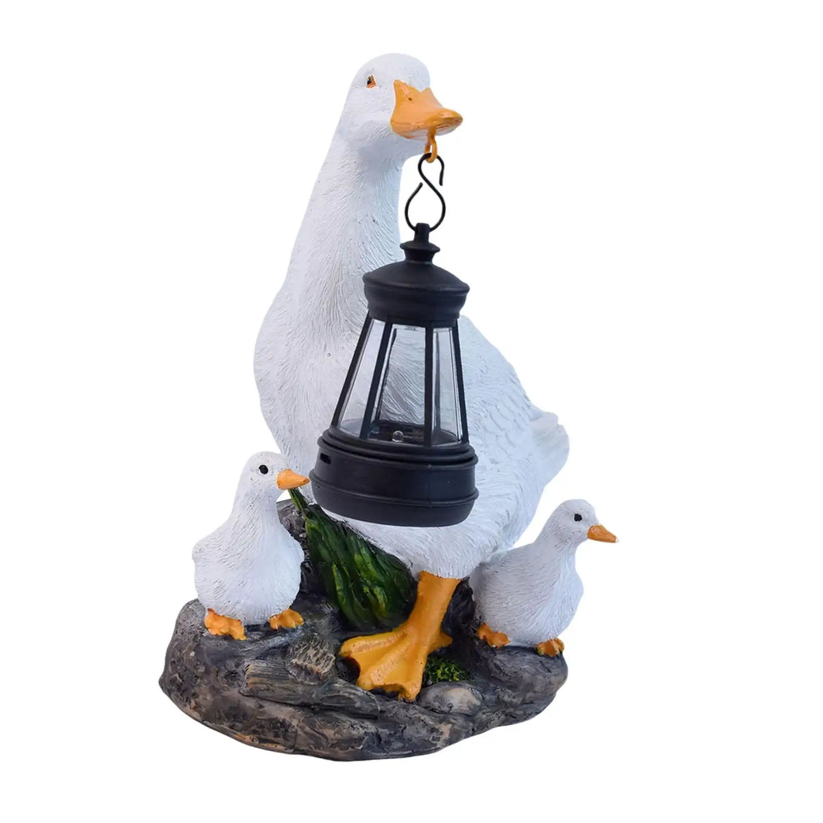 Duck Garden Statue with Solar Lamp – Weatherproof Resin Ornament