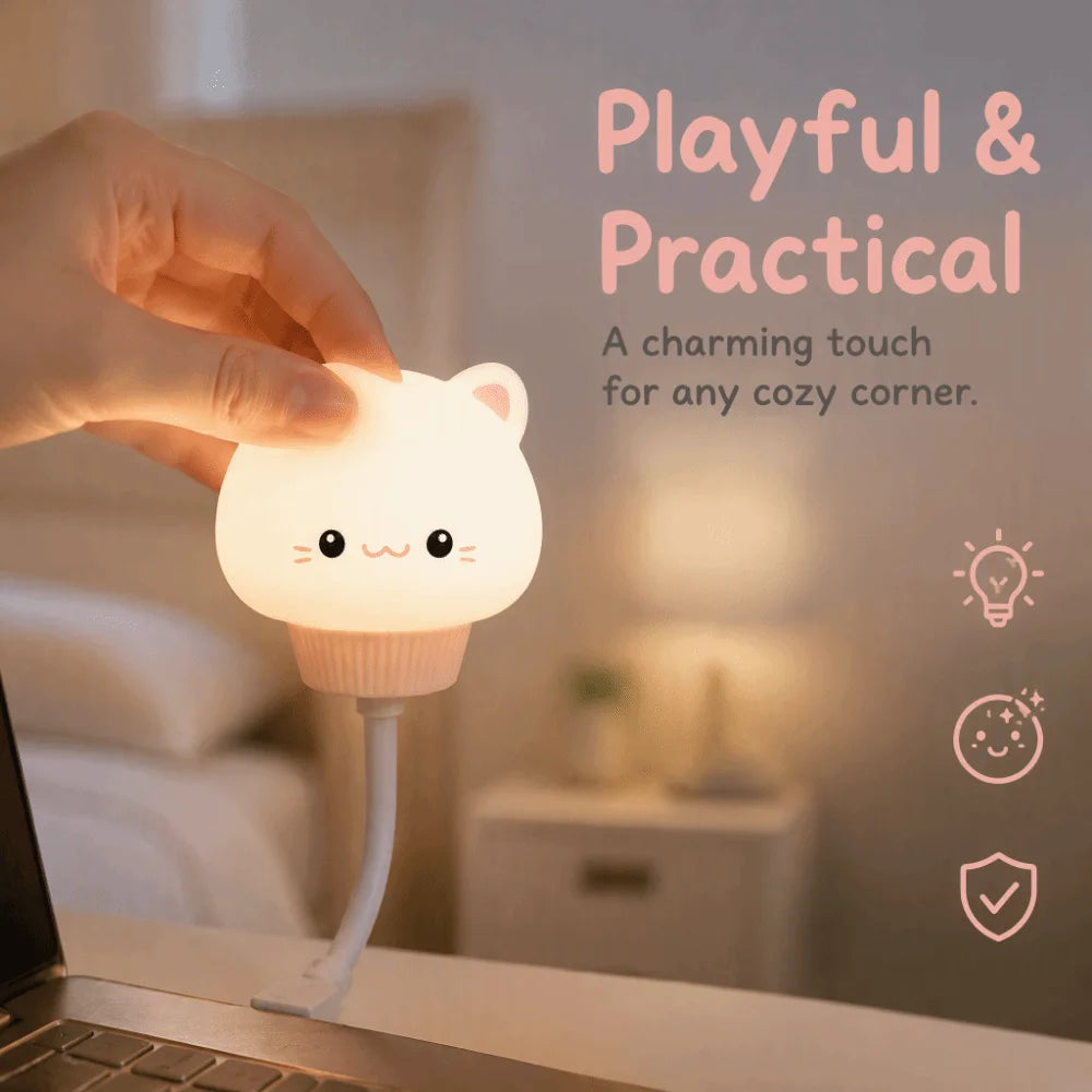 Mini Cat USB Night Light – Flexible Warm Glow Mood Lamp
