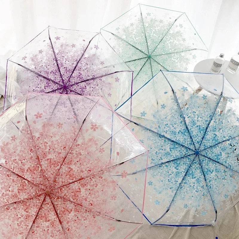 Cherry Blossom Transparent Triple Folding Umbrella | Artistic