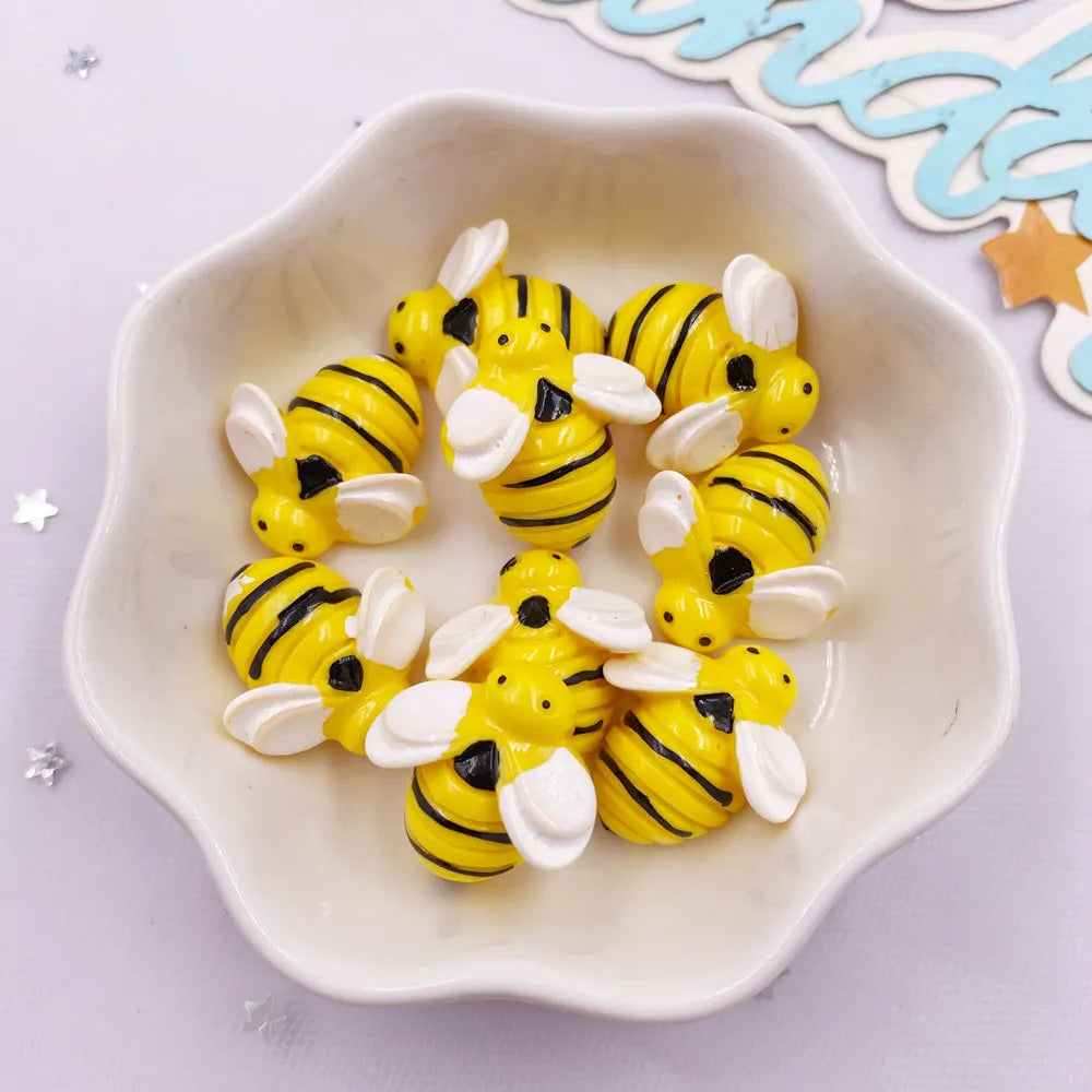 10PCS 3D Resin Bee & Flower Flat Back Figurines for DIY Crafts