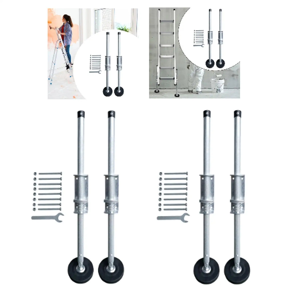 2-Pack Adjustable Steel Ladder Levelers with Rubber Feet
