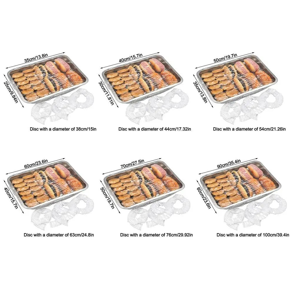 50-Pack Elastic Transparent Food Covers – Stretch Wrap Bags
