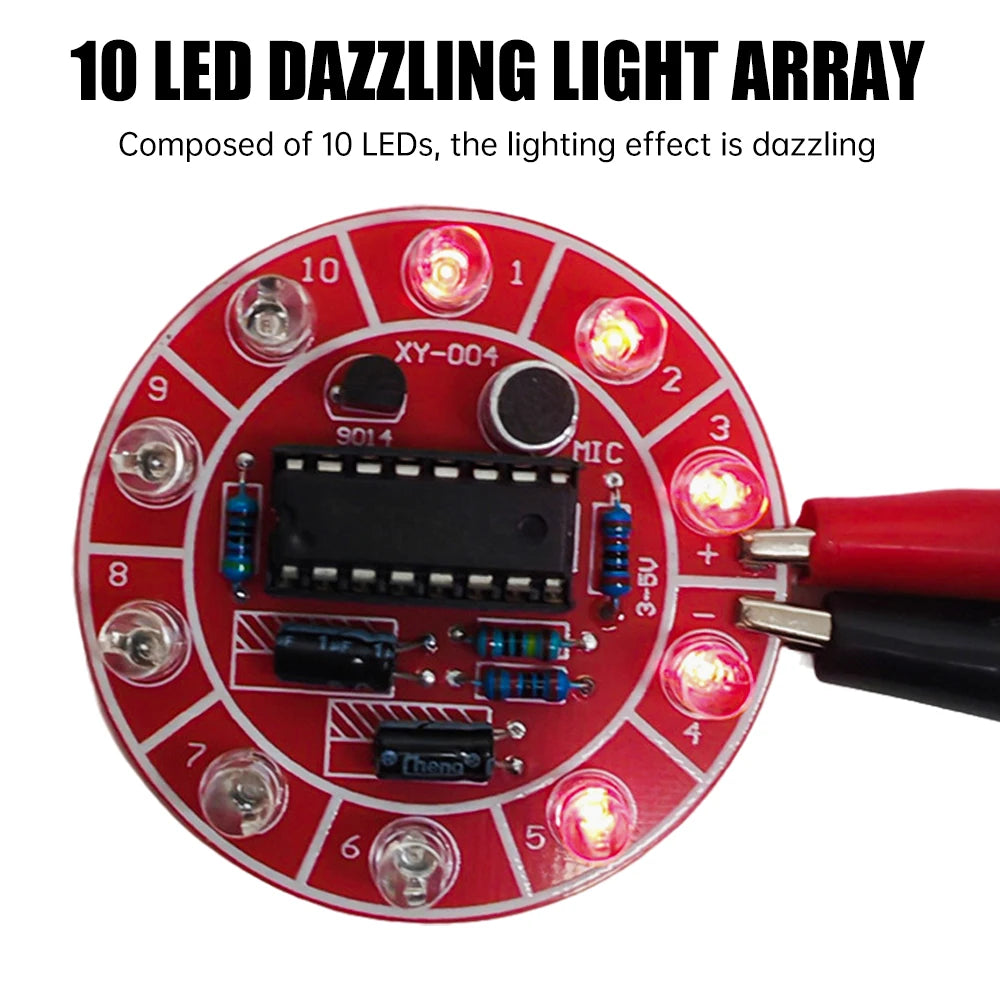 Voice-Controlled LED Rotating DIY Kit – 10 LED Soldering Board