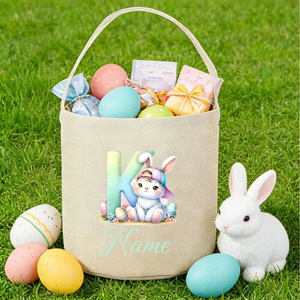 Personalized Bunny Easter Basket for Kids – Custom Name Bag