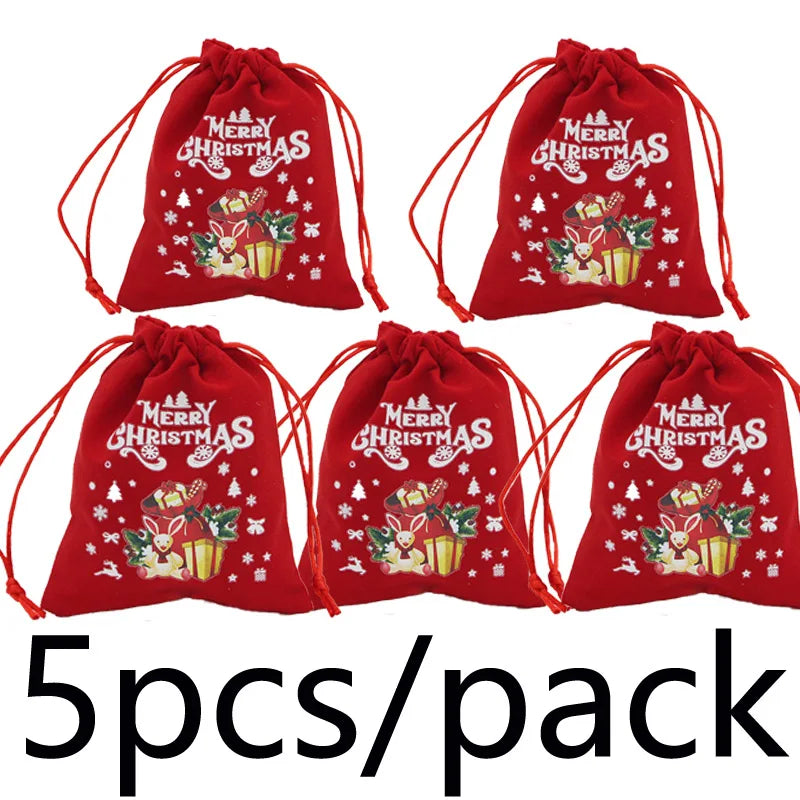 Christmas Velvet Drawstring Gift Bags 5-Pack | 10×12cm Pouches