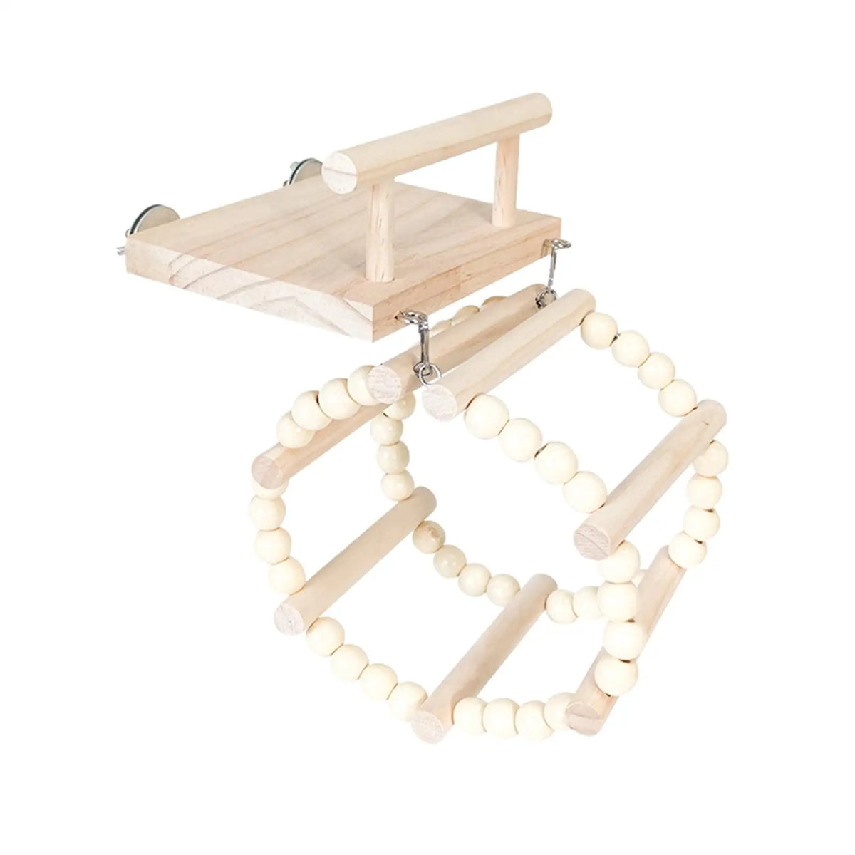 Wooden Bird Parrot Perch & Cage Hanging Stand Toy