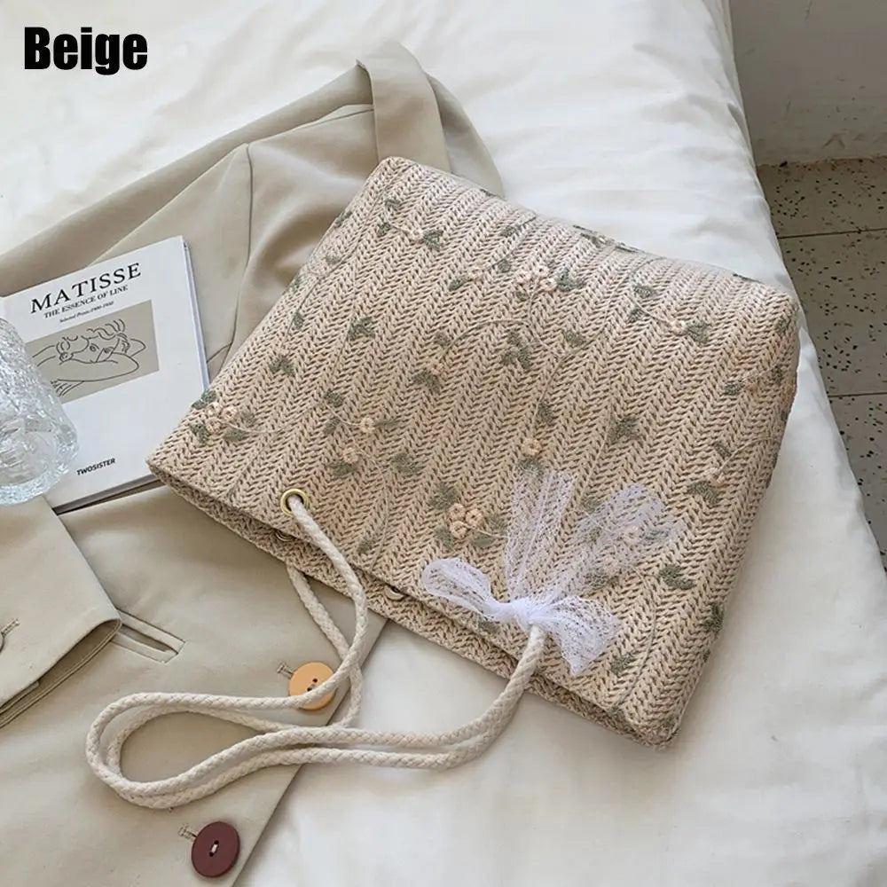 Large Straw Beach Tote Bag – Boho Summer Shoulder Handbag