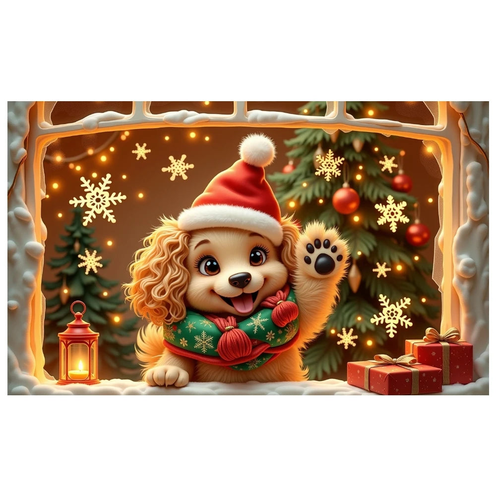 Cute Puppy Christmas Holiday Banner 180×110cm | Seasonal Decor