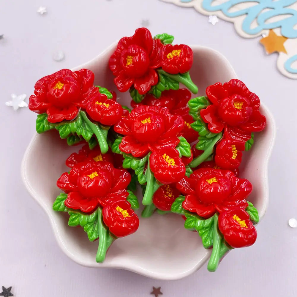 10PCS Resin Flatback Flower Figurines | Kawaii DIY Craft Decor