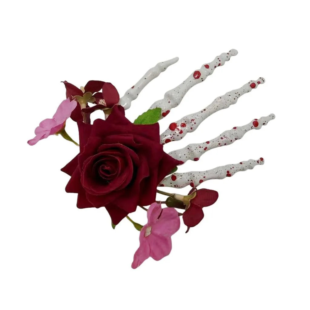 Skeleton Claw Rose Hair Clip – Gothic Halloween Headwear