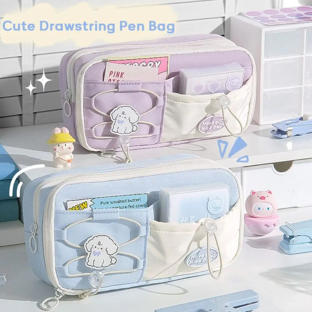 Drawstring Canvas Pencil Bag – Multi-Layer Large Capacity