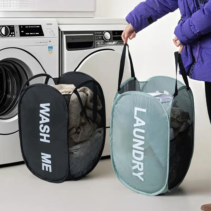 Collapsible Pop-Up Mesh Laundry Hamper with Carry Handles