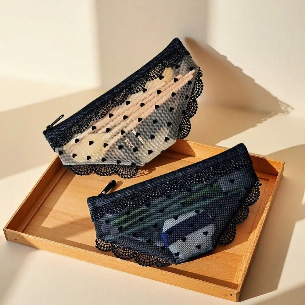 Y2K Briefs Shape Cosmetic Bag – Lace Mesh Makeup Travel Pouch
