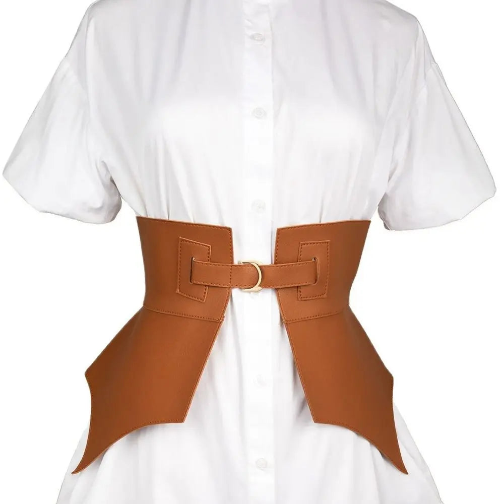 Women's Elastic Faux Leather Wide Corset Waist Belt Cummerbund
