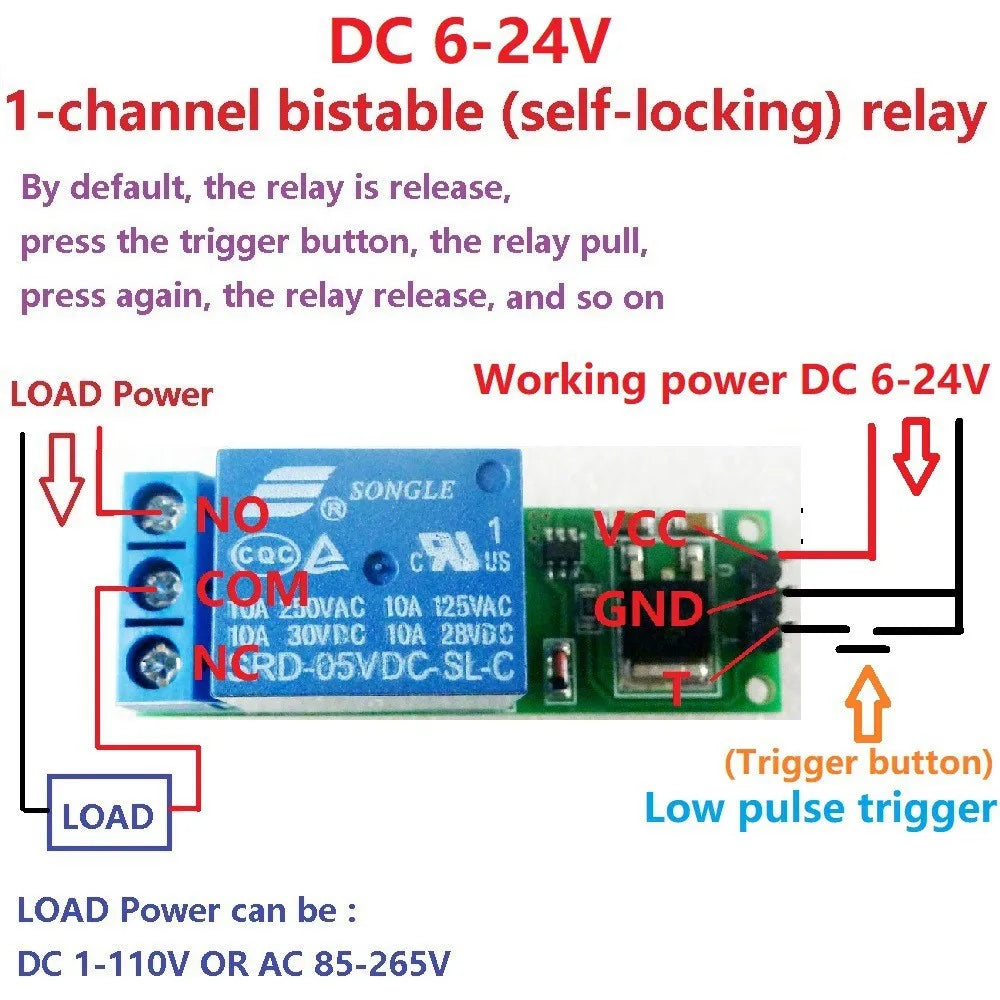 DC 6-24V 1-Channel Bistable Self-Locking Relay Module