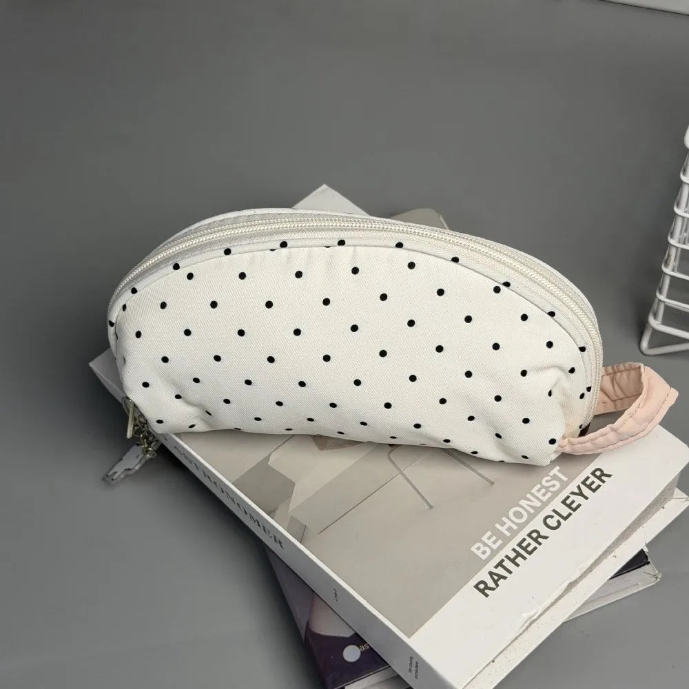Polka Dot Shell Pencil Case – Large Canvas Stationery Pouch