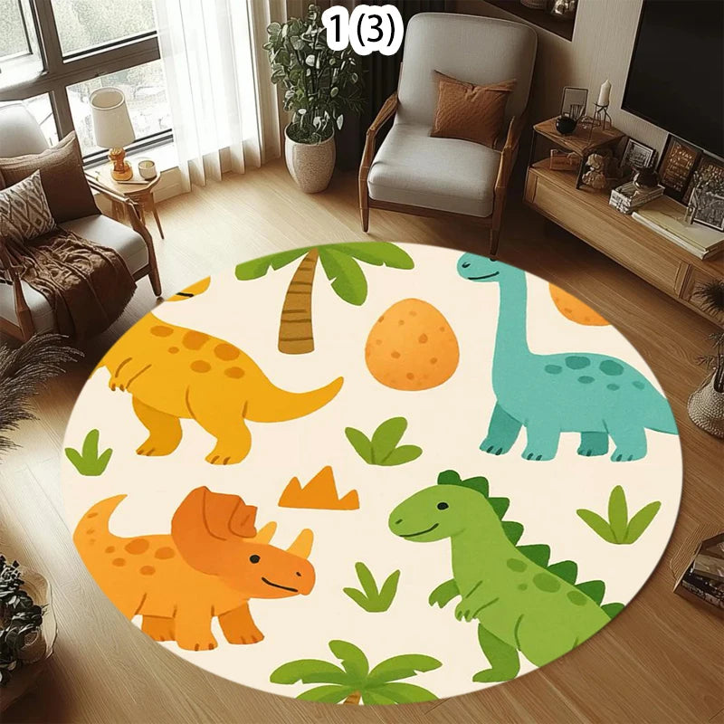 Round Kids Cartoon Road Track Play Rug – Non-Slip Mat