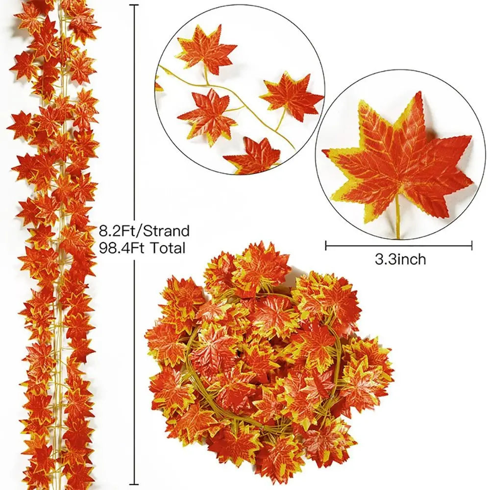 12PCS Autumn Silk Leaf Garland Vines 8.2FT | Fall Decor