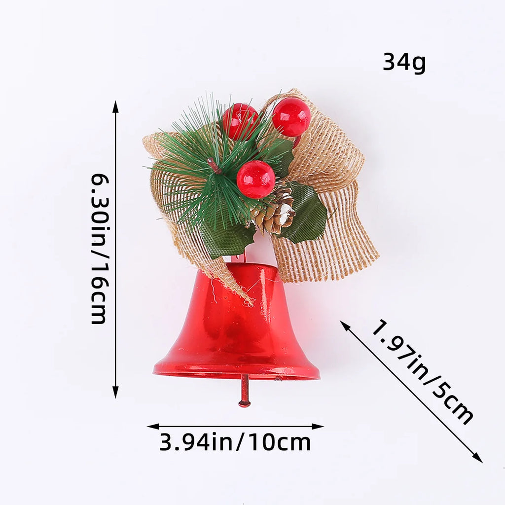 Sleigh Bell Red Berries Checkered Bow Christmas Tree Ornament