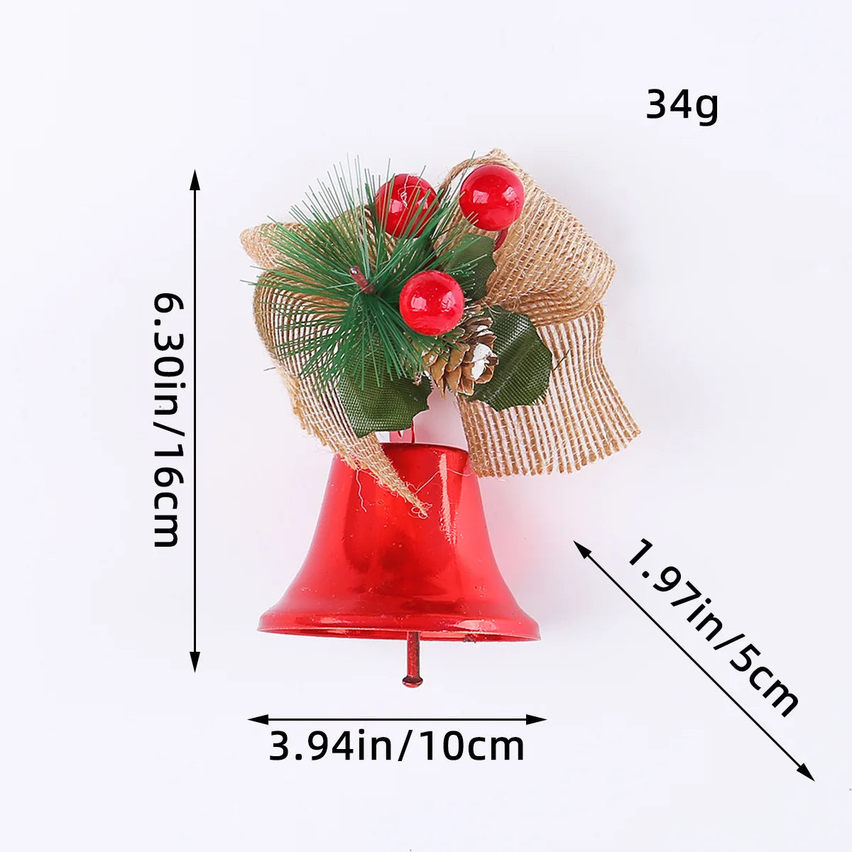 Sleigh Bell Red Berries Checkered Bow Christmas Tree Ornament