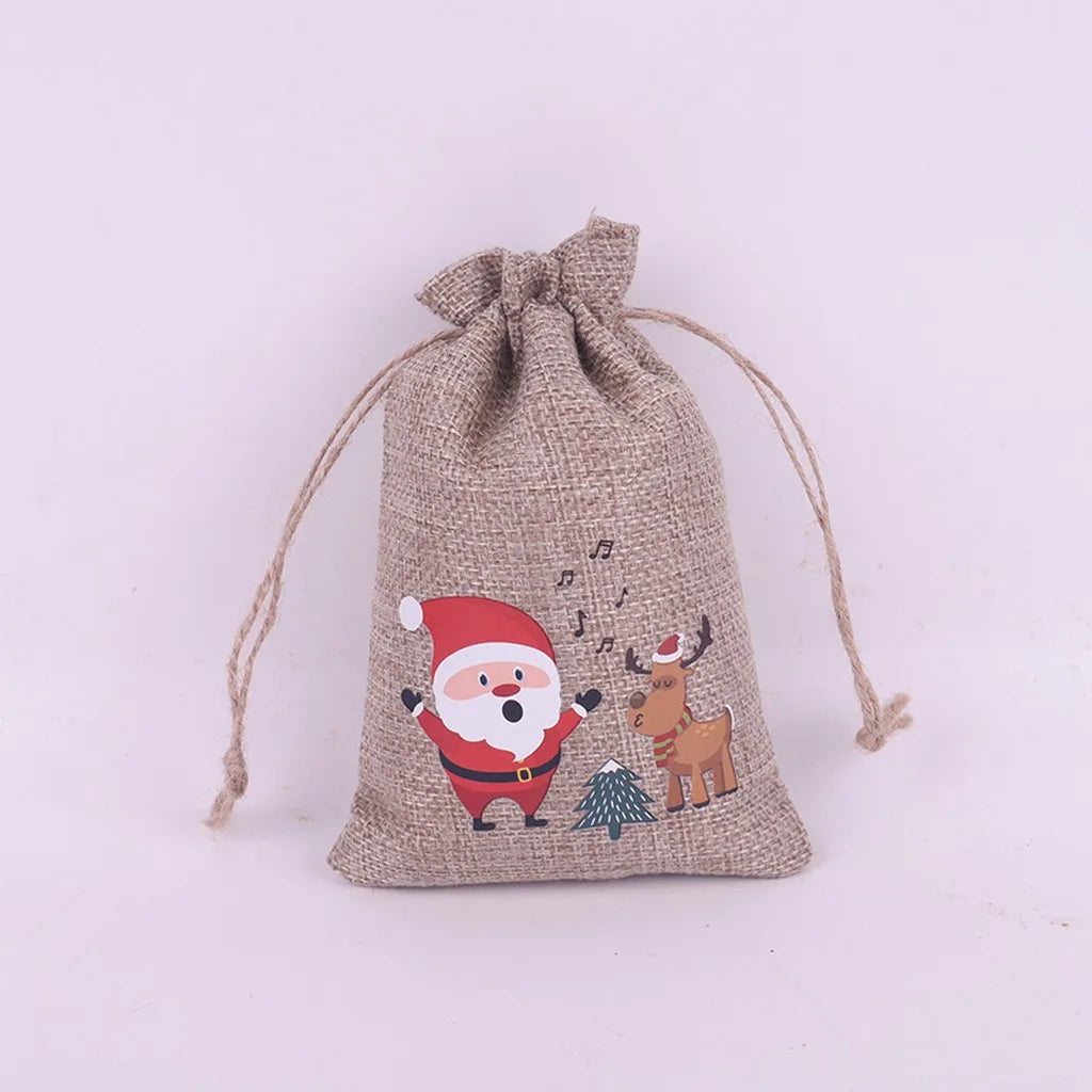 Christmas Burlap Drawstring Gift Bag – Festive Linen Pouch